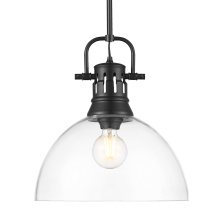 Golden 3604-L BLK-CLR - Yep by Golden Lighting Duncan 1-light 14in rod hung Pendant in Matte Black and Clear Glass